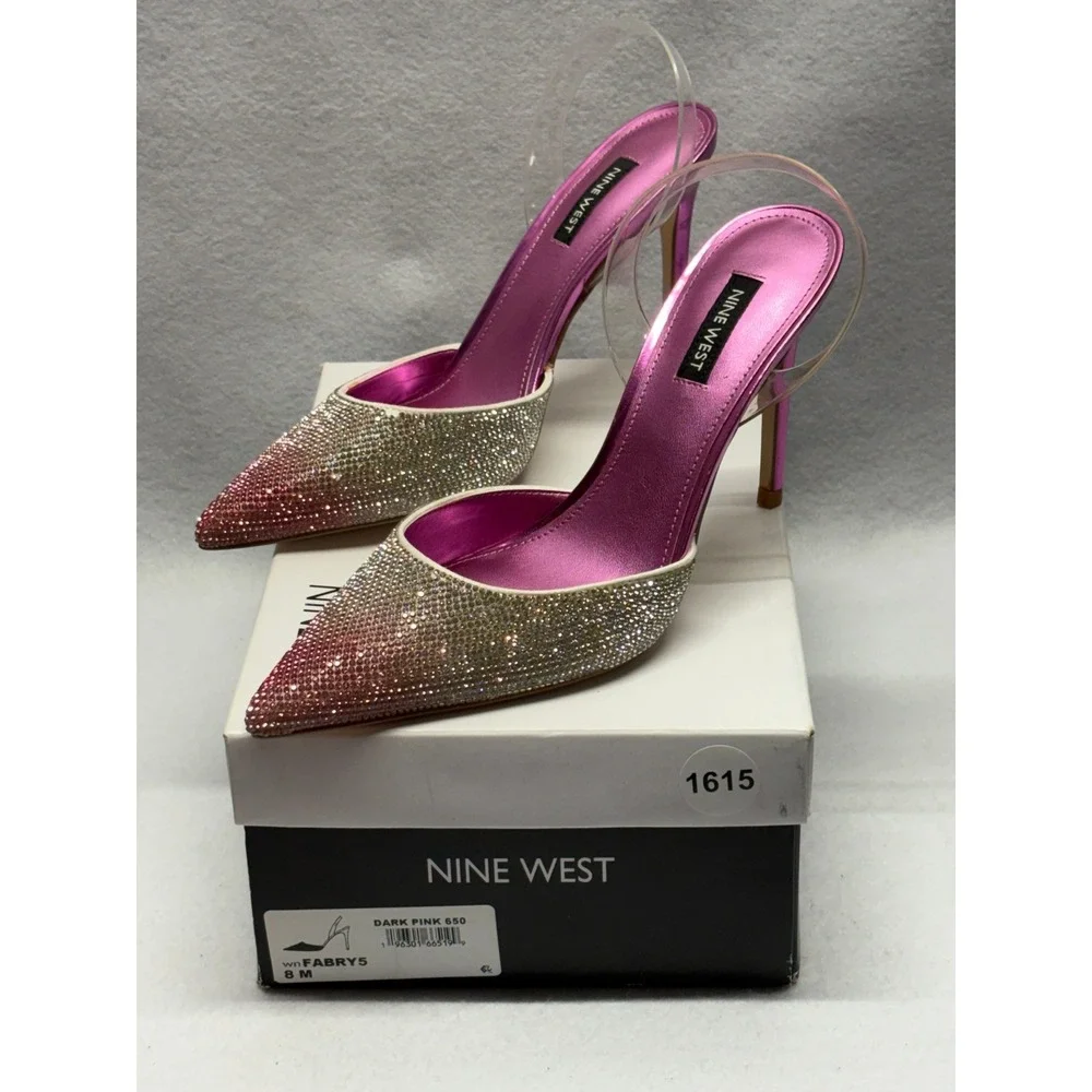 Nine West Fabry5 Ombre Rhinestone Clear Slingback Pumps Dark Pink 8M